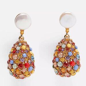 NWT! Zara TEARDROP JEWEL EARRINGS Multicolor